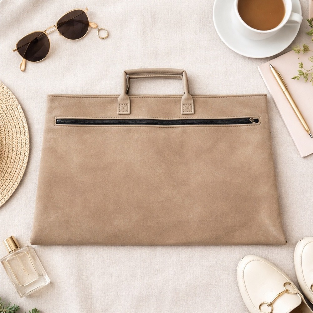 Vintage Tan Faux Suede Document Briefcase Portfolio Laptop Bag